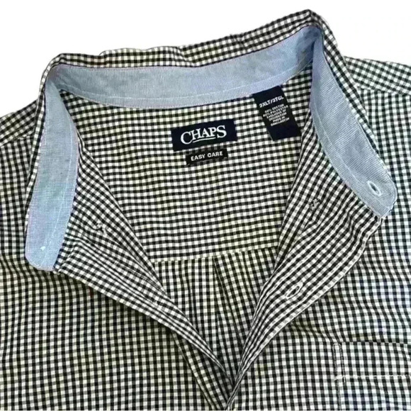 Men’s Chaps Easy Care Short Sleeved Black Checkered Button Down - Size 3XLT - Picture 4 of 10
